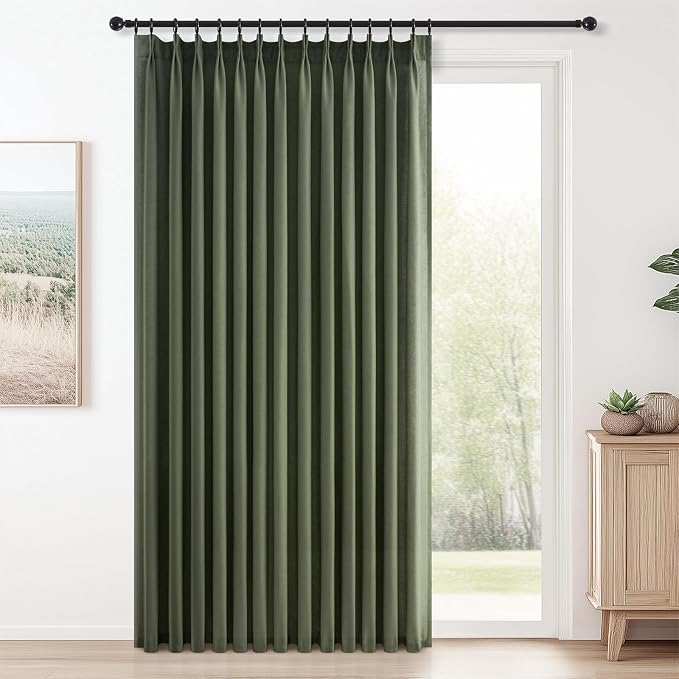 Topfinel 96 Inches Long Pinch Pleated Semi Sheer Curtains,Olive Green Linen Blended Light Filtering Window Curtains 96 Length for Living Room Bedroom Pinch Pleat Drapes with Hooks 1 Panels 72" Wx96 L