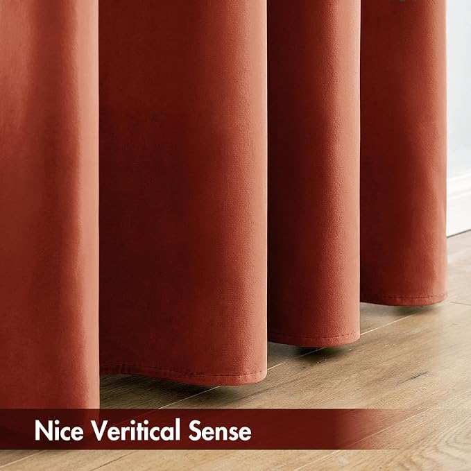 MIULEE Fall Burnt Orange Blackout Velvet Curtains 90 Inch Long 52"x90" Soft | Luxurious Bedroom Living Room Decor, Room Darkening, Thermal Insulated, Rod Pocket Design, Super Soft Fabric