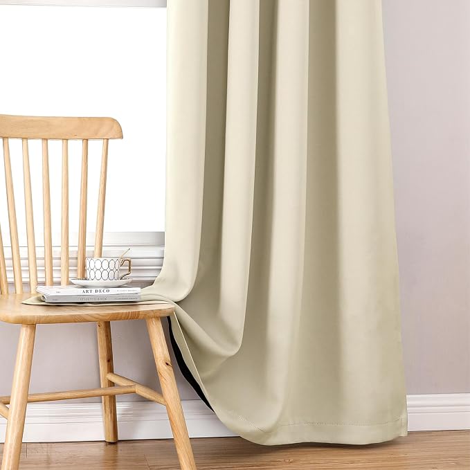ChrisDowa 100% Blackout Curtains for Bedroom 108 Inches Long 2 Panels Set | 2 Thick Layers, Thermal Insulated, Light Blocking, Grommet, Long Window Drapes, for Living Room, Light Beige, 52 x 108 Inch