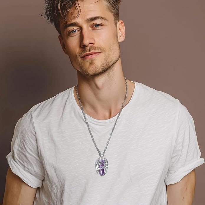 INFUSEU Unique Dragon Necklaces with Healing Crystal Stone for Men Women, Personalized Spiritual Gifts, 24 Inch Chain
