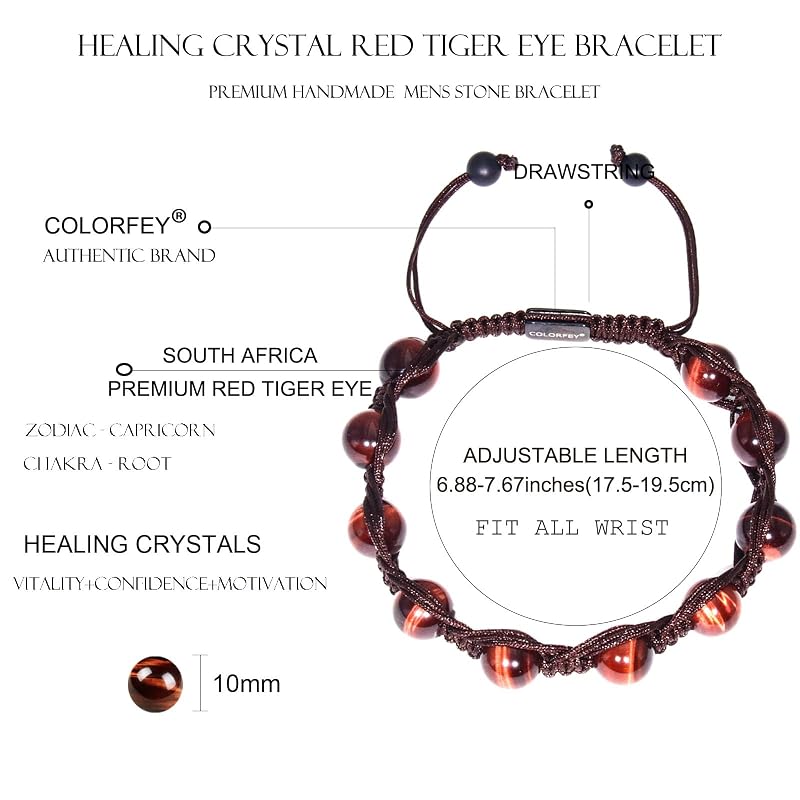 Protection Crystal Red Tiger Eye Bracelet for Men, 10mm Beaded Bracelets, Handmade 3 String Bold Natural Stone Crystal Bracelet, Unique Gifts for Him