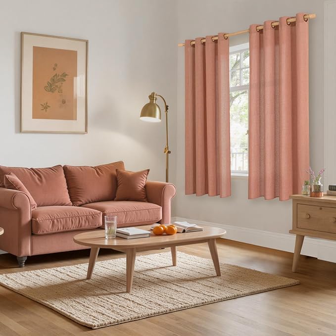YoungsTex Terracotta Linen Curtains 63 Inch Length 2 Panels for Living Room | Light Filtering Burnt Orange Drapes with Bronze Grommet Fall Decor for Bedroom Window, 52 x 63 Inch, 2 Panels