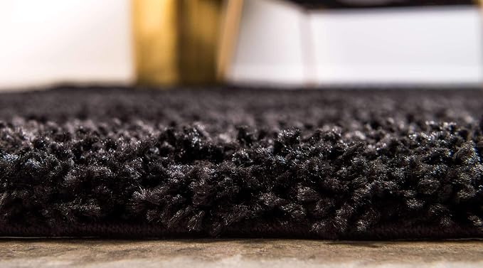 Unique Loom Solid Shag Collection Area Rug (7' 10" x 10' Rectangle, Jet Black)