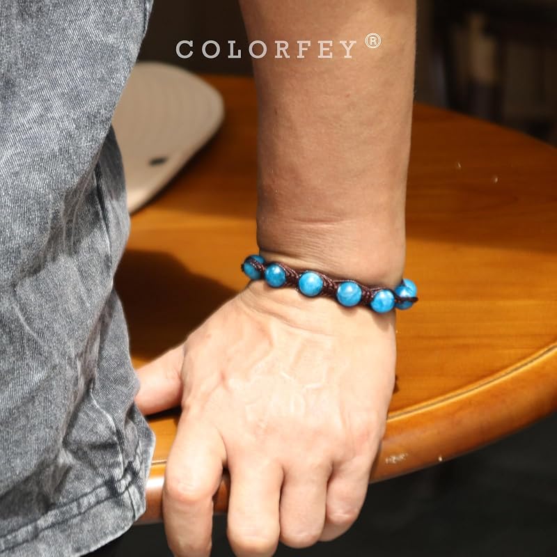 Mens Bracelets Beads Mens Bracelet Genuine Blue Apatite Crystal 10mm Natural Gemstone Bracelet Unique Gift for Men, Handmade Adjustable Crystal Bracelets Energy Protection Gifts for Him
