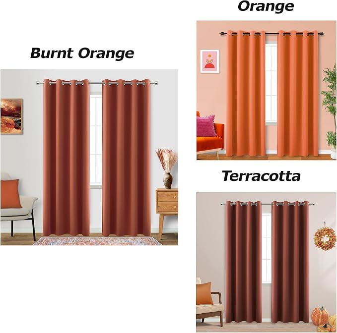 Dusty Burnt Orange Curtains 63 Inch Length for Bedroom 2 Panels Set Blackout Grommet Mid Century Modern Thermal Insulated 70s Curtains for Living Room Window Office Workout Gym 42x63 Inches Long