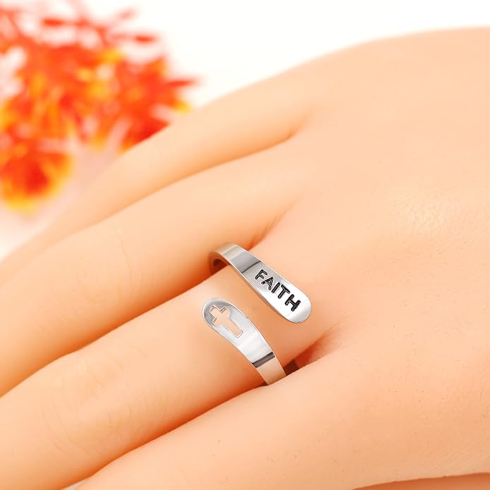 Uloveido Adjustable Inspirational Flying Dandelion Double Stainless Steel Freedom Ring Bands Cool Stacking Gift for Women, Engraving Rings Motivational Gift Y2004