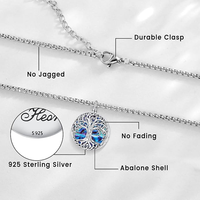 Jewelry Gifts - Tree of Life Necklace Sterling Silver Abalone Shell/Opal/Moonstone/Black Onyx/Turquoise/Malachite/Crystal Family Tree of Life Jewelry for Women Men