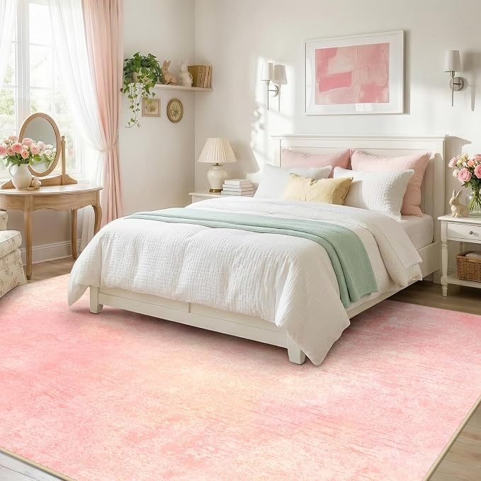 RELEANY Washable Area Rugs 5'x7' Non-Slip Modern Abstract Soft for Living Room Entryway Bedroom Kitchen, Print Pattern, Light Pink