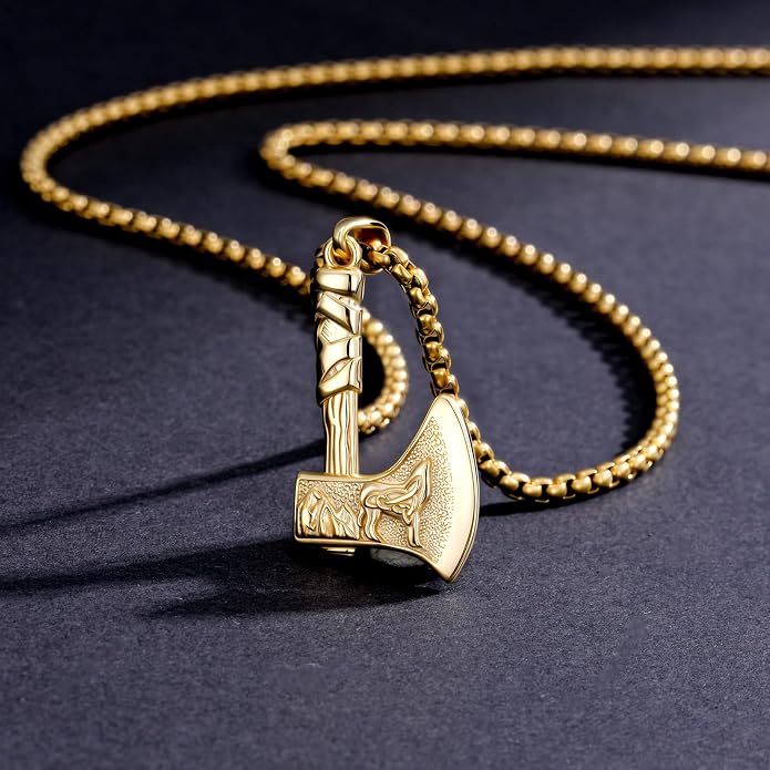 MEDWISE Viking Axe Pendant Necklace Celtic Wolf S925 Sterling Silver Celtic Norse Talisman Viking Rune Viking Jewelry Axe Warrior Hatchet Axe Amulet Necklace for Men Women