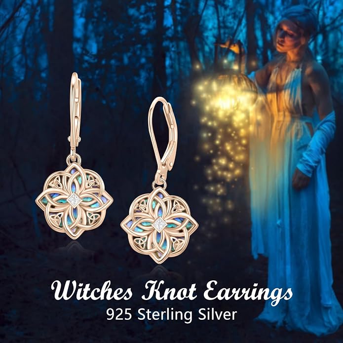 Celtic Knot Earrings 925 Sterling Silver Abalone Drop Dangle Celtic Earrings Gifts for Women