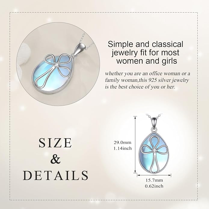 YAFEINI 925 Sterling Silver Moonstone Necklace Filigree Teardrop Pendant Necklace Jewelry for Women Girls