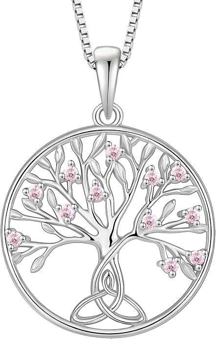 Celtic Knot Tree Necklace 925 Sterling Silver Tree of Life Pendant Birthstone Jewelry for Women