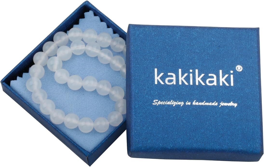 Kakikaki Natural Agate Choker Necklace Sterling Silver Round Beads Strand Necklace for Women