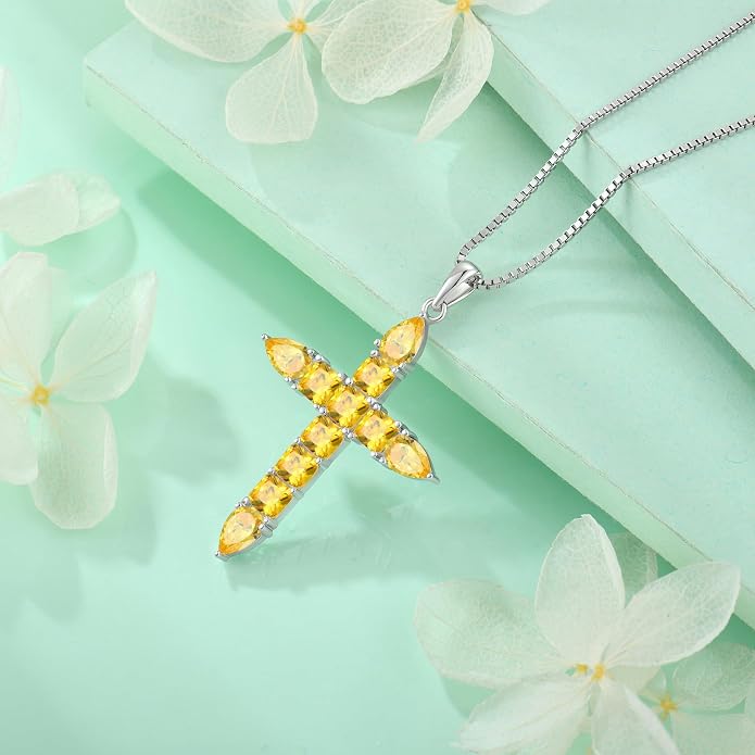 STARCHENIE 925 Sterling Silver Cross Necklace for Women Birthstone Jewelry | 925 Sterling Silver Crucifix Pendant, Birthstone Jewelry, Christian Religious Gift for Her