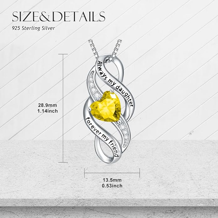 Daughter Necklace 925 Sterling Silver Always My Daughter Forever My Friend Infinity Necklace to Daughter Birthday Gift from Mom with 12 Birthstones