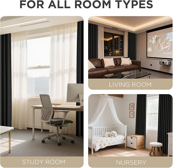 Joydeco Blackout Curtains for Bedroom - 120 Inch Long 100% Light Blocking 2 Panels Set Black Drapes, Thermal Insulated Room Darkening Curtains, Linen Textured for Living Room, Rod Pocket & Back Tabs