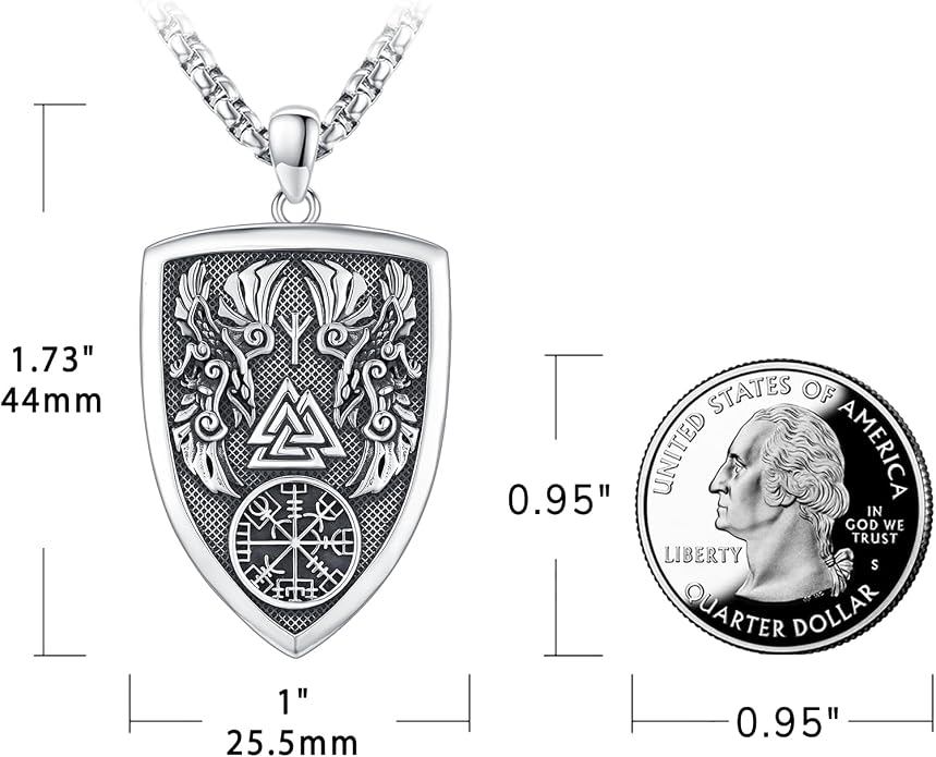 Eusense Viking Necklace for Men Women 925 Sterling Silver Pendant Thors Hammer/Norse Runes/Odin's Ravens/Wolf/Dragon/Snake/Yggdrasil/Freya/Helm of Awe/Valknut/Triskelion/Axe/Shield Viking Jewelry