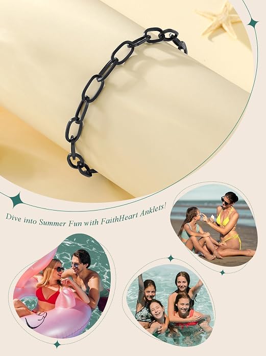 FaithHeart Waterproof Ankle Bracelets for Women, 1/2/3Pcs Non Tarnish Stainless Steel Layered Anklet Set Paperclip Figaro Cuban Link Chain Dainty Summer Beach Jewelry Gift Adjustable Size