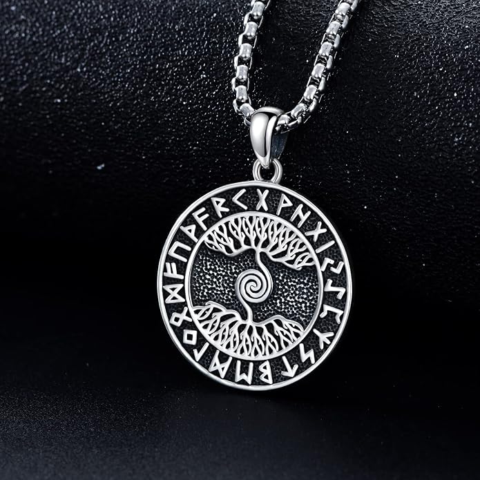 Seiyang Sterling Silver Viking Necklace Norse Jewelry Gift for Men Women with 2mm 22+2 IN Rolo Chain (with Gift Box)