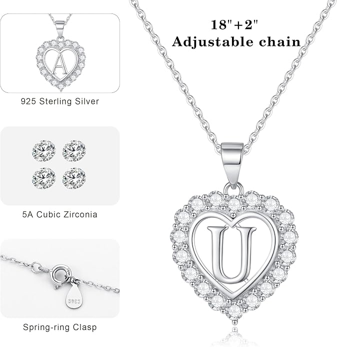 Infinity Heart Necklaces for Women, S925 Sterling Silver Initial Necklace Womens Jewelry Mothers Day Gifts Girls Valentines Gifts for Her Christmas Birthday Gifts for Women Mom Wife Girlfriend