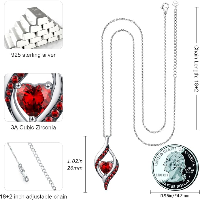 KiiKii Birthday Gifts for Women Birthstone Necklace Platinum Plated 925 Sterling Silver Forever Love Heart Pendant Meaningful Jewelry Gifts for Wife Mom