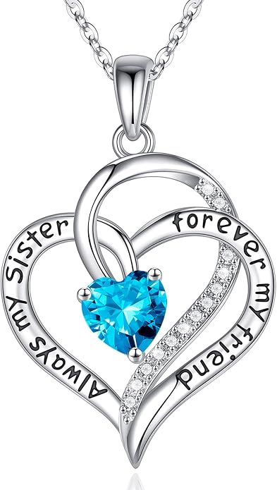 Iefil Gifts for Sister - 925 Sterling Silver Birthstone Necklace Sisters Jewelry