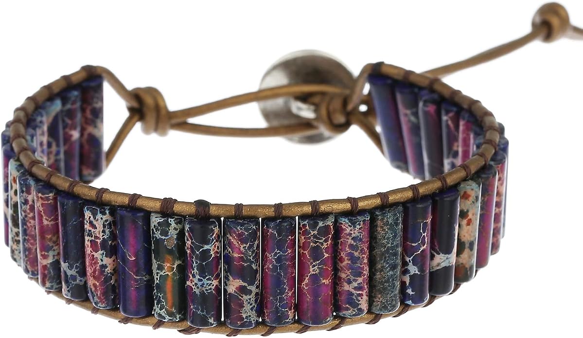 Plumiss Women Boho Handmade Natural Stone Crystal Leather Bead Wrap Bracelets Collection