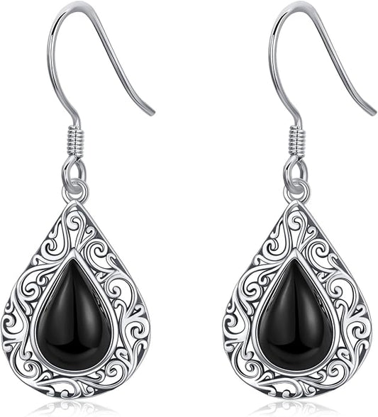 Silver Earrings for Women Sterling Silver Filigree Earrings Teardrop Dangle Drop Filigree Jewelry Gift for Women Mother Mom