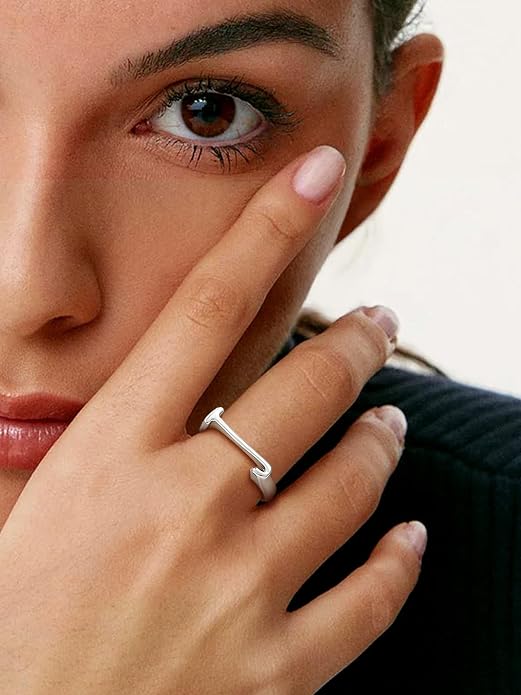 SILVERCUTE 925 Sterling Silver Initial Rings for Women,Adjustable Capital Letter Ring Hypoallergenic,Minimalist 925 Silver Rings for Mother Daughter