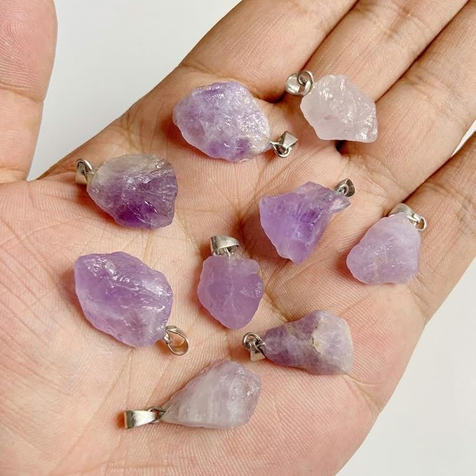 10pcs Irregular Raw Natural Amethyst Rock Stone Pendant Healing Crystal Chakra Gemstone Charm for Jewelry Making DIY Necklace Earrings Accessories Reiki