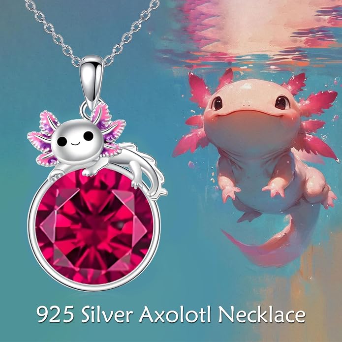 Birthstone Axolotl Necklace Sterling Silver Axolotl Pendant Cubic Zirconia Jewelry Birthday Gifts for Women Men