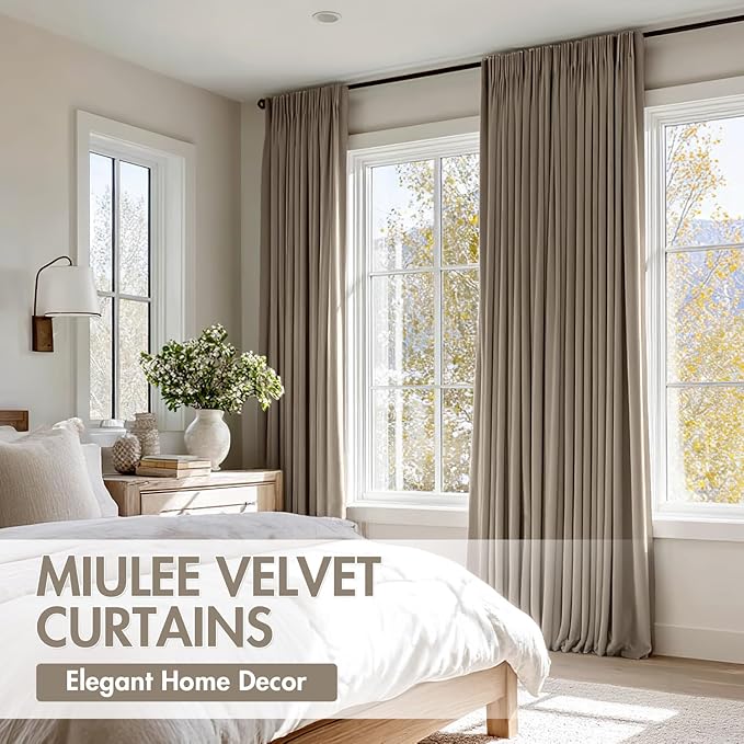 MIULEE Taupe Blackout Velvet Curtains Drapes 96 Inch Long 52"x96" Bedroom | Luxurious Bedroom Living Room Decor, Room Darkening, Thermal Insulated, Rod Pocket Design, Super Soft Fabric