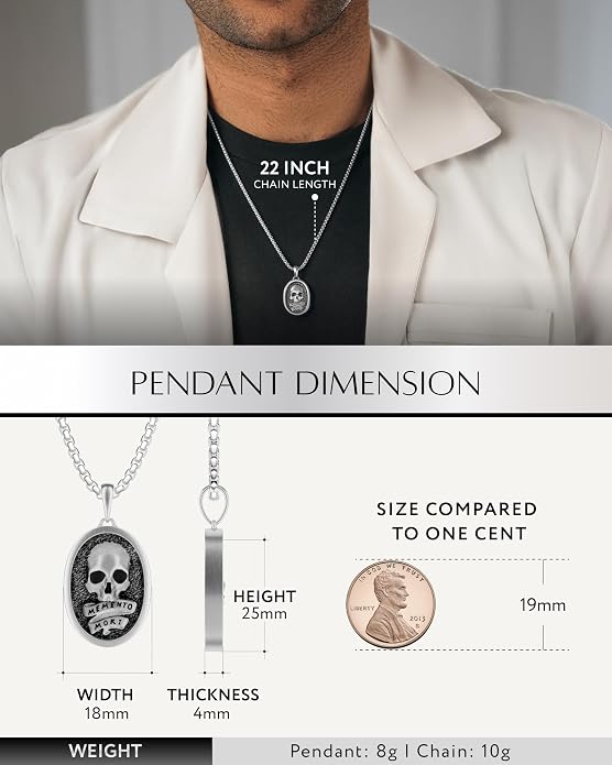 RTZN® Pendant Necklace for Men – Premium Stainless Steel Silver Pendant Necklace with 22" Chain – Waterproof & Non-Tarnish Small Pendants for Men – Bold Symbols of Strength & Legacy