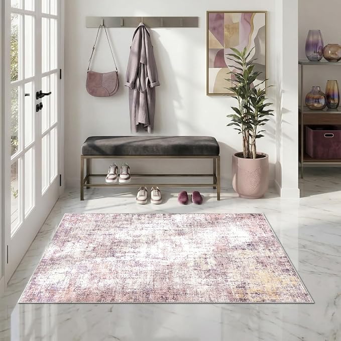 3x5 Area Rugs Washable Living Room Rug-No Slip Soft Carpets Modern Abstract Indoor Floor Stain Resistant Carpet for Bedroom Dining Room Farmhouse Nursery Home Office Pink