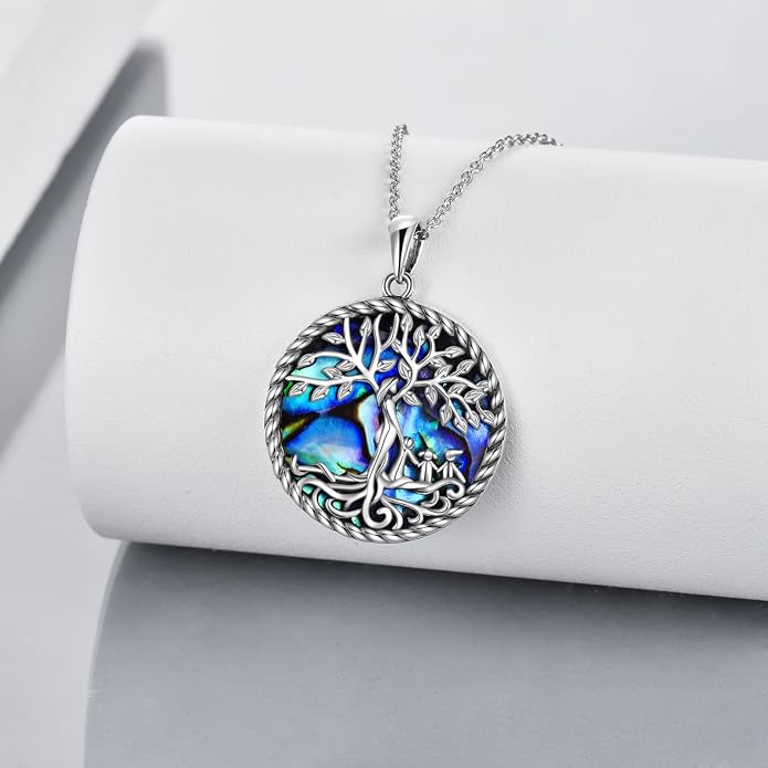 ONEFINITY Tree of Life Necklace for Women Sterling Silver Abalone Shell Crystal Tree of Life Pendant Necklace Family Tree Jewelry for Mom Daughter Sister Girls Christmas Gifts