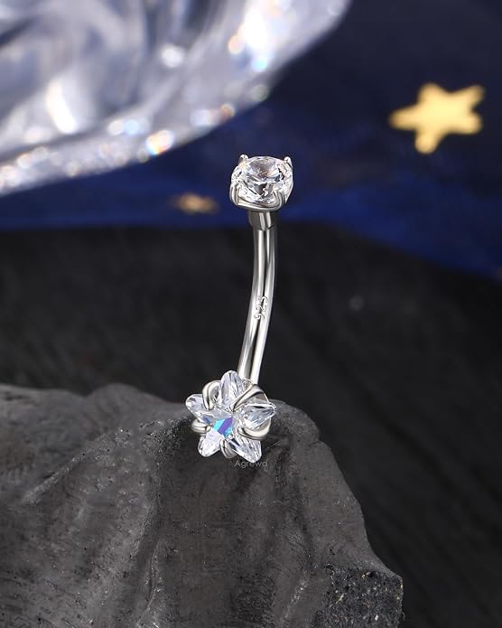 925 Sterling Silver Belly Button Rings 14G Belly Navel Rings for Women Cute Star Belly Navel Piercing Jewelry