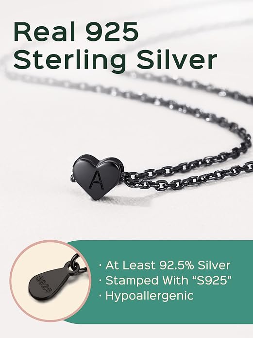 ChicSilver 925 Sterling Silver Heart Initial Necklaces for Women -Dainty Personalized Heart Pendant Letter Alphabet Necklace for Women