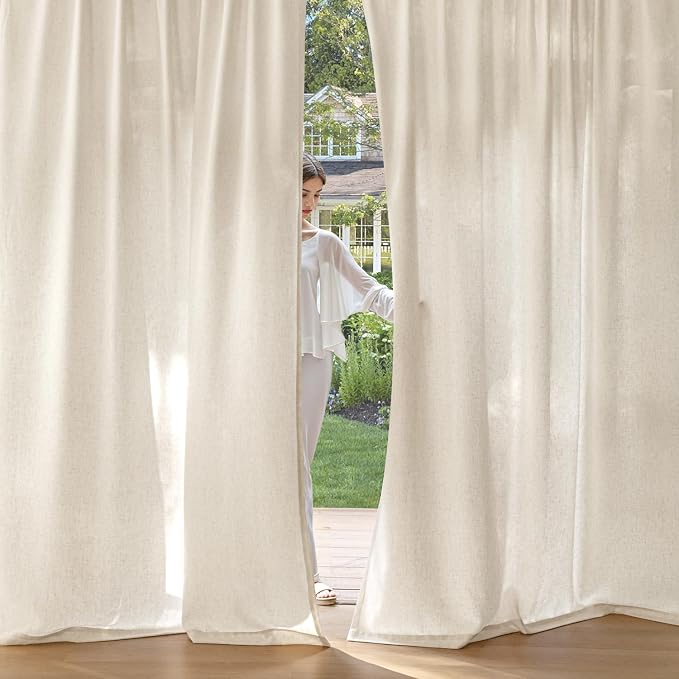 MIULEE Non-See-Through Privacy Linen Curtains 52Wx108L Inch Cream Ivory | 2 Panels, Light Filtering, Semi Sheer Window Curtains, Farmhouse Textured, Back Tab Drapes for Bedroom Living Room