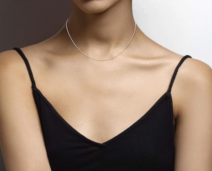 Miabella Italian 925 Sterling Silver or 18K Gold Plated 925 Sterling Silver Thin 1mm Box Chain Necklace for Women, Made in Italy