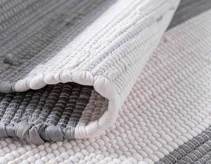 Unique Loom Chindi Rag Collection Area Rug - Striped (8'x 10' Rectangle, Gray/ Ivory)