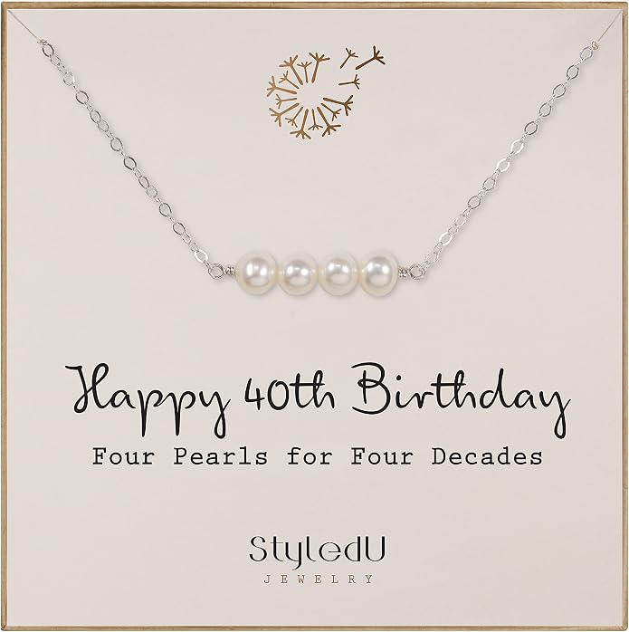 Pearl Birthday Necklace for Women, Sterling Silver Freshwater Pearl Bar Necklace, 30th 40th 50th 60th 70th Milestone Birthday Gift for Her, Meaningful Handmade Jewelry
