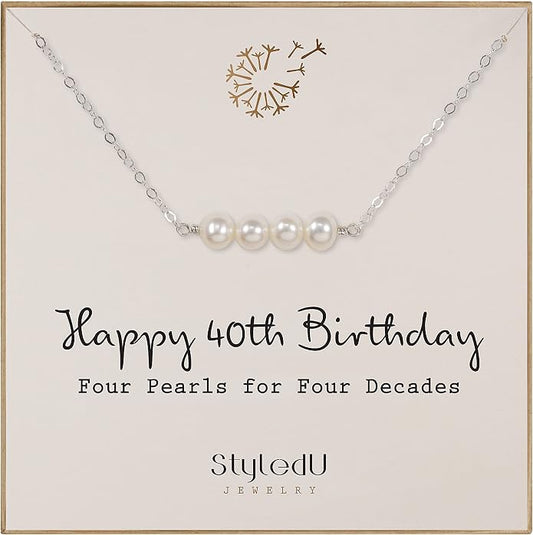 Pearl Birthday Necklace for Women, Sterling Silver Freshwater Pearl Bar Necklace, 30th 40th 50th 60th 70th Milestone Birthday Gift for Her, Meaningful Handmade Jewelry