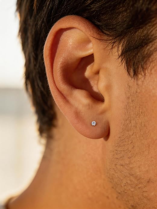 Moissanite Flat Back Earrings for Sensitive Ears | Implant Grade F136 Titanium Studs for Women Men | 18K White Gold Plated Hypoallergenic Sleep In Cartilage Lobe Piercing Jewelry, D Color VVS1 (3mm 4mm 5mm)