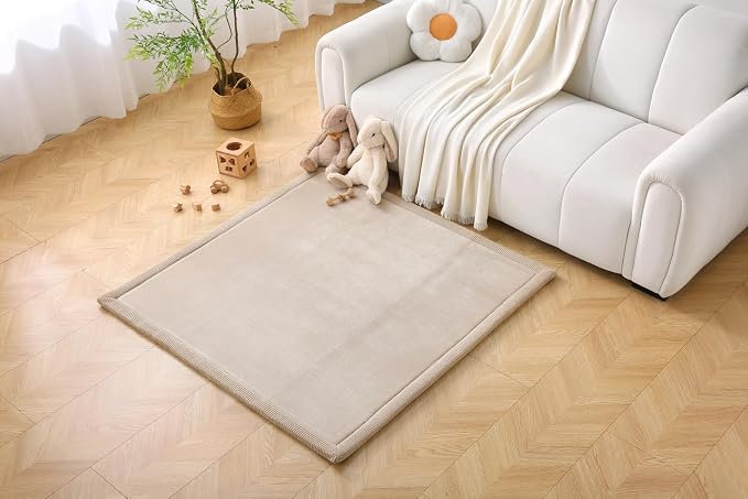 Hakuna Matte CloudSoft Play Mat - Beige 50" x 50" Super Soft | Waterproof Baby Rug | Luxury Cushioned Comfort | Safe & Non-Toxic for Tummy Time | OEKO-TEX Certified Modern Home Decor