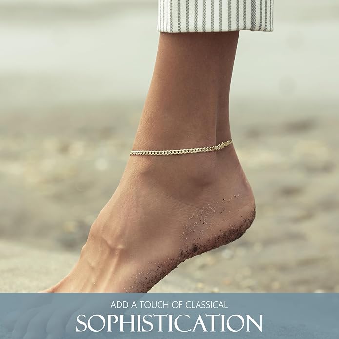 KISPER Gold Ankle Bracelets for Women Plated 925 Sterling Silver | 18K plating, Made in Italy, anti-tarnish, waterproof, anklet, 9-11 inches, curb rope figaro mariner