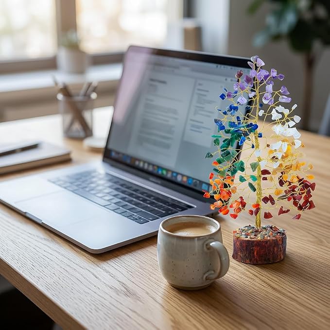 7 Chakra Tree of Life - Crystal Tree of Life, Gemstone Tree for Positive Energy, Feng Shui Tree Decor, Seven Chakra Tree, Money Tree Bonsai, Crystal Healing Stone Tree, Spiritual Gift Home Decor 10"