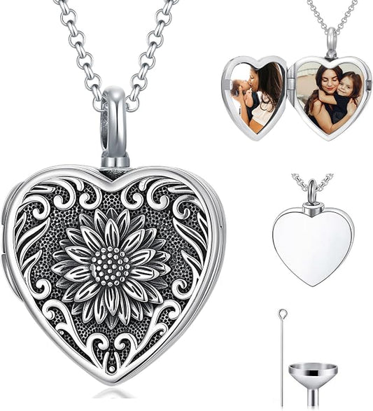 PELOVNY Urn Necklaces for Ashes of Loved Ones 925 Sterling Silver Personalized Heart Locket Urn Necklace Cremation Keepsake Memorial Jewelry Gifts for Women Men