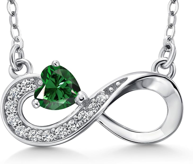 Gem Stone King Infinity Heart Pendant Necklace For Women | 925 Sterling Silver | 4MM Heart Shape Gemstone Birthstone | 18 Inch Silver Chain | Fine Jewelry Gift for Her Mom Women Wife