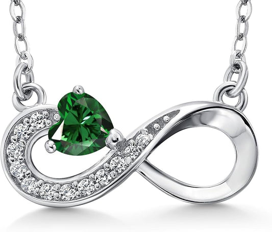 Gem Stone King Infinity Heart Pendant Necklace For Women | 925 Sterling Silver | 4MM Heart Shape Gemstone Birthstone | 18 Inch Silver Chain | Fine Jewelry Gift for Her Mom Women Wife