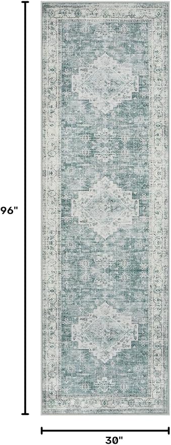 LIVEBOX Washable 2.5x8 Runner Rugs for Entryway Bathroom, Boho Kitchen Floor Mats Long Rug Runners for Hallways Non Slip, Farmhouse Low-Pile Carpet Runners for Laundry Room, Blue